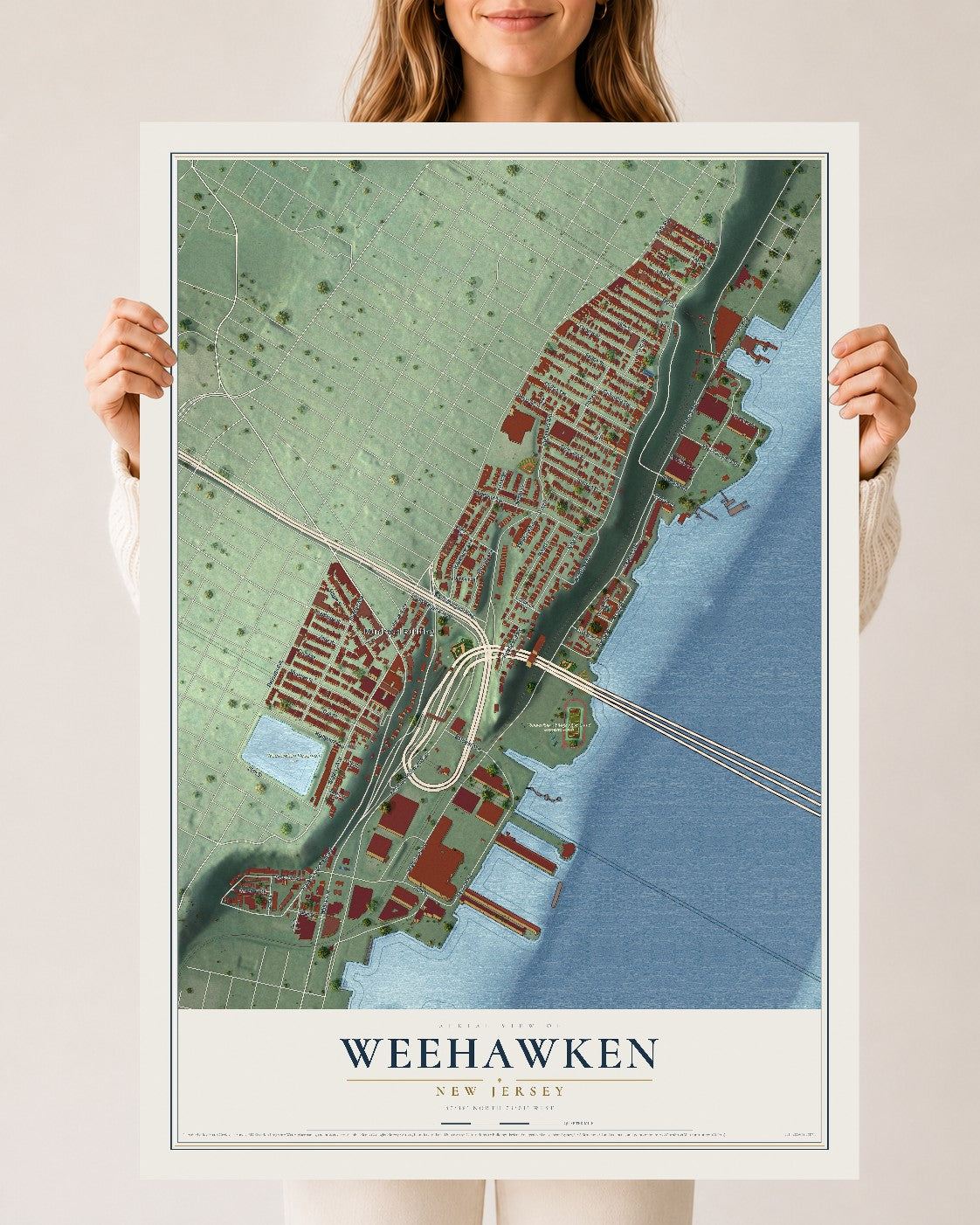 Weehawken, New Jersey map print, 24" x 36" Archival Matte Print mockup