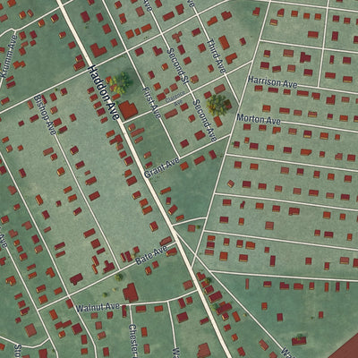 Close-up of the map of West Berlin, New Jersey print showing street and building detail