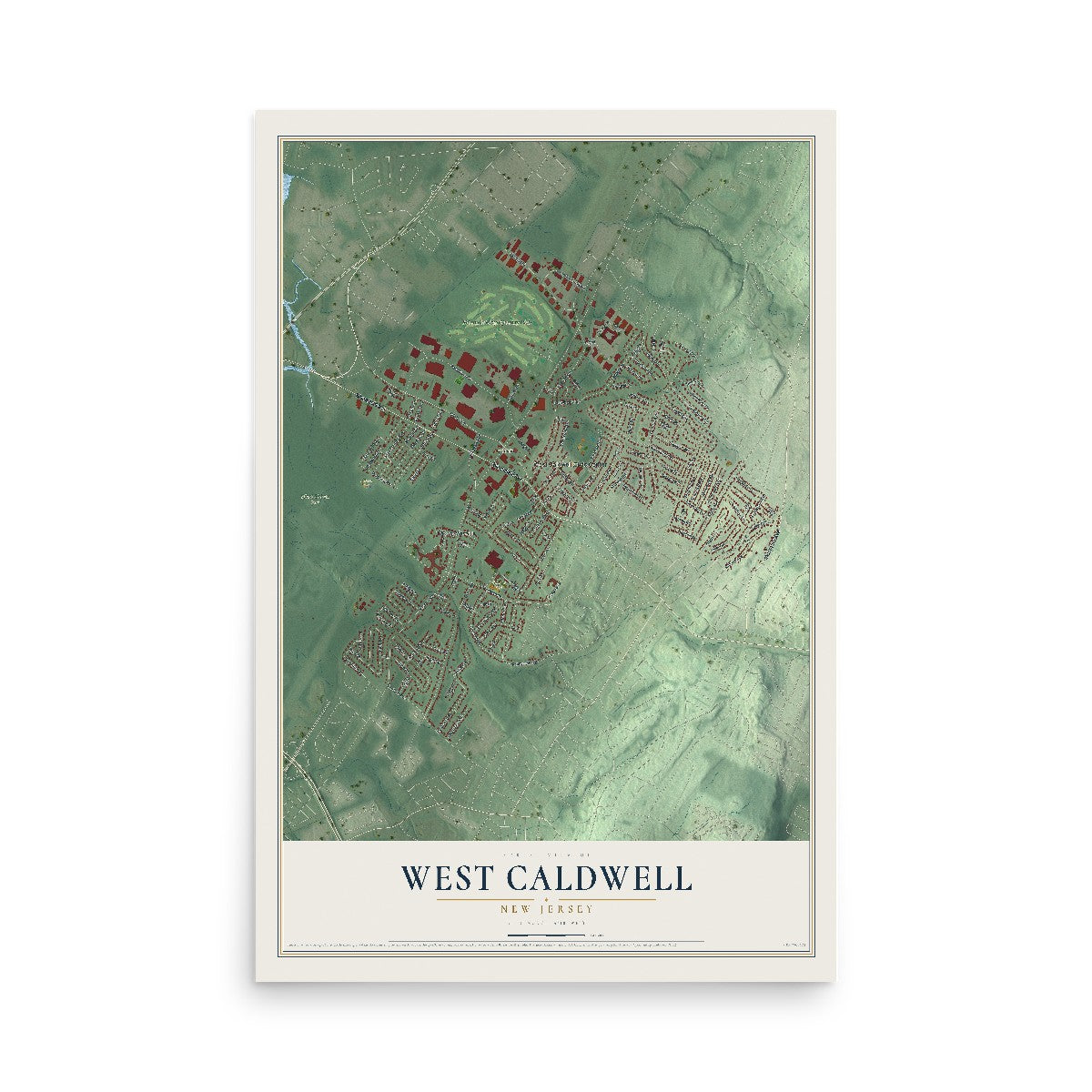 Map of West Caldwell, New Jersey, 12 x 18 inch unframed archival matte print