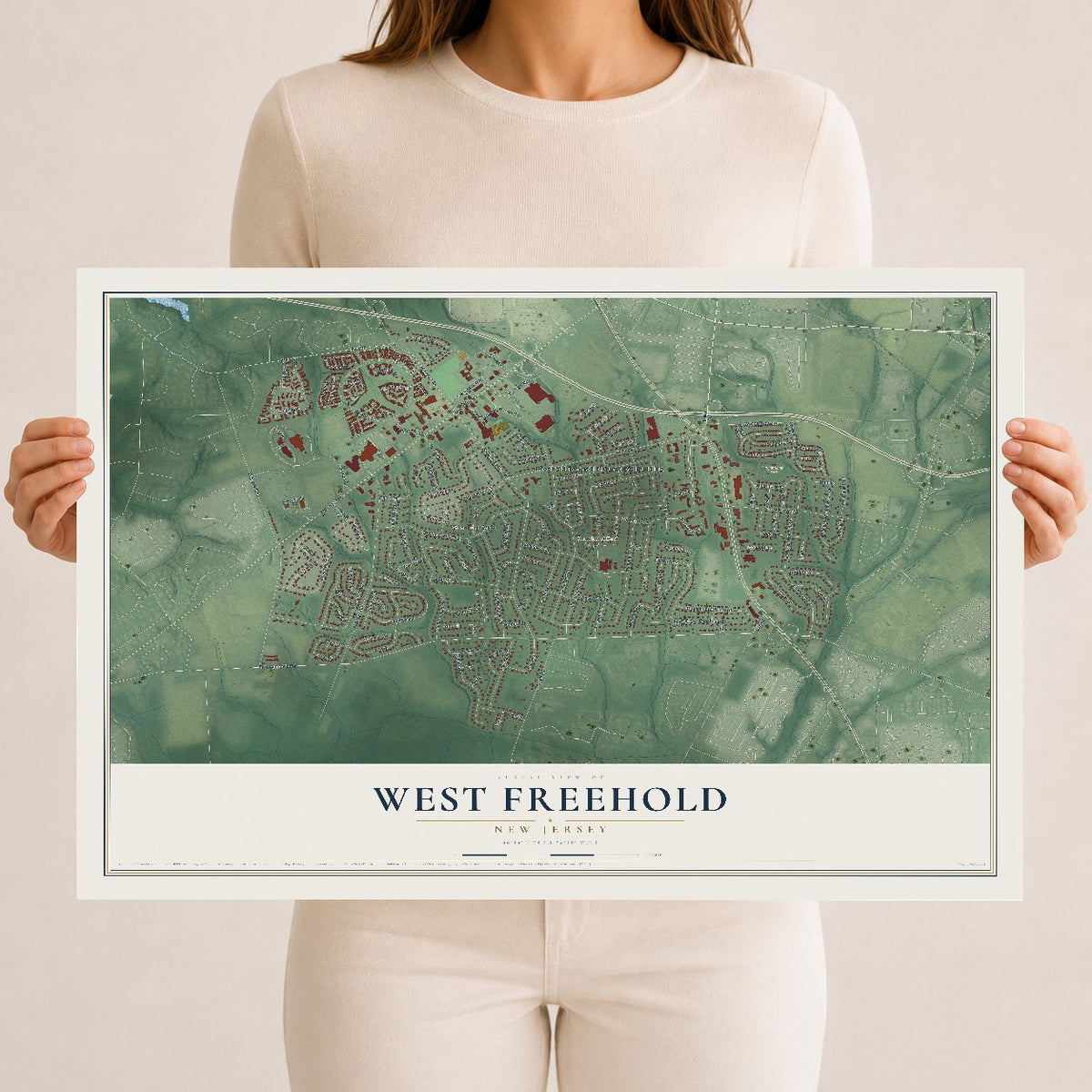 Map of West Freehold, New Jersey, 12 x 18 inch unframed archival matte print