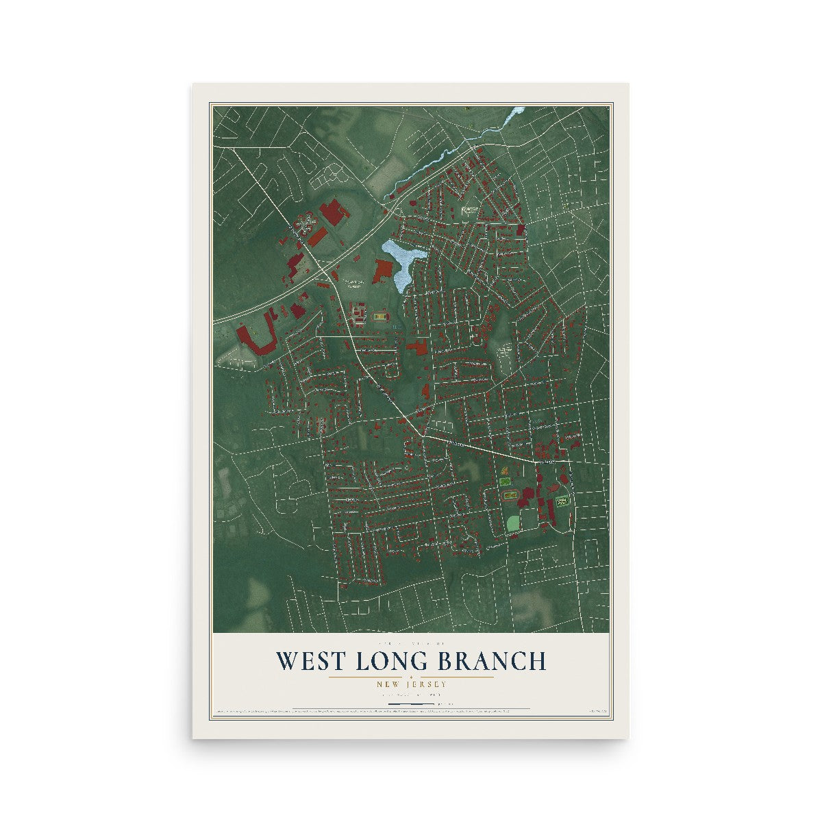 Map of West Long Branch, New Jersey, 12 x 18 inch unframed archival matte print