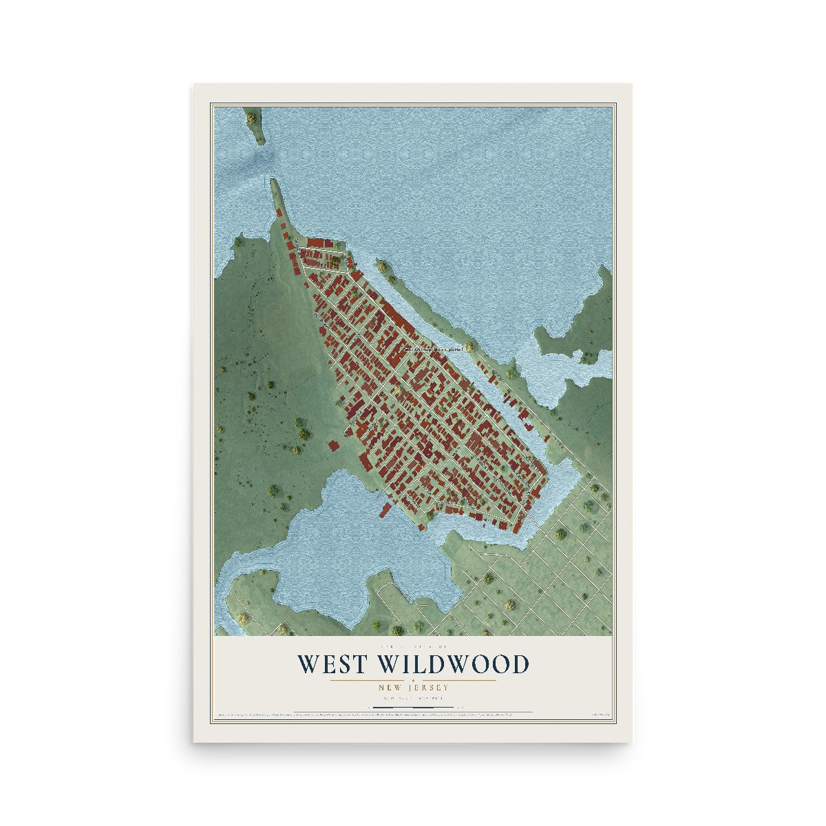 Map of West Wildwood, New Jersey, 12 x 18 inch unframed archival matte print