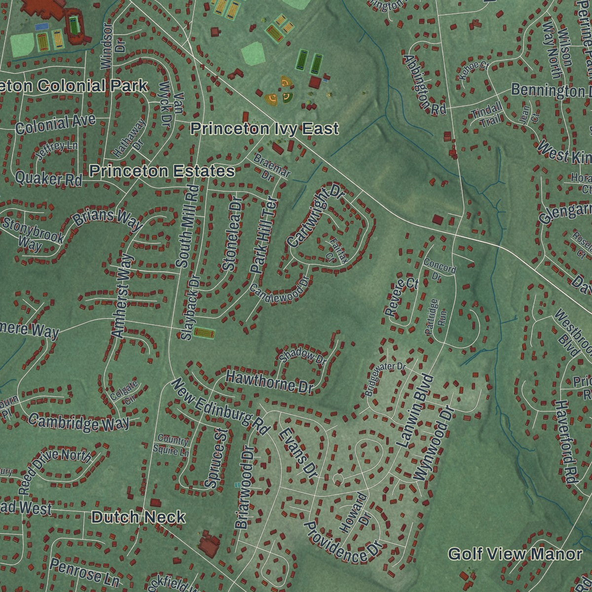Close-up 1 of the West Windsor, New Jersey map artwork
