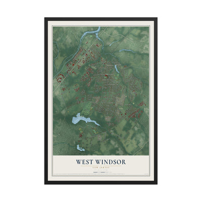 West Windsor, New Jersey map print, 12" x 18" W/ Black Ayous Wood Frame mockup
