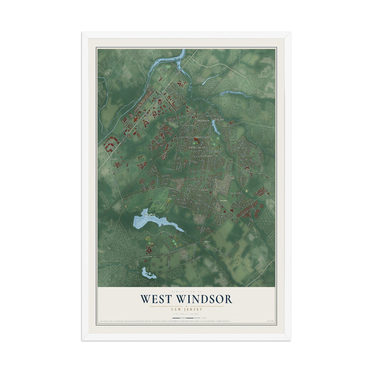 West Windsor, New Jersey map print, 12" x 18" W/ White Ayous Wood Frame mockup