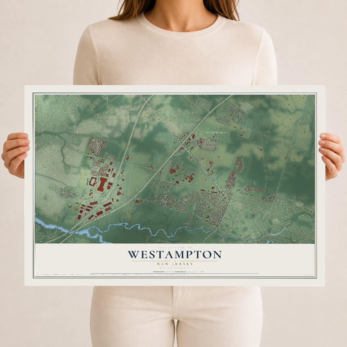 Westampton, New Jersey map print, 12" x 18" Archival Matte Print mockup