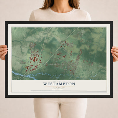 Westampton, New Jersey map print, 18" x 24" W/ Black Ayous Wood Frame mockup