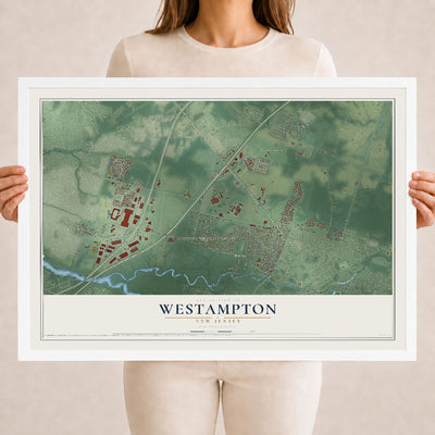 Westampton, New Jersey map print, 18" x 24" W/ White Ayous Wood Frame mockup