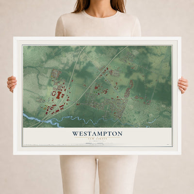 Westampton, New Jersey map print, 24" x 36" W/ White Ayous Wood Frame mockup