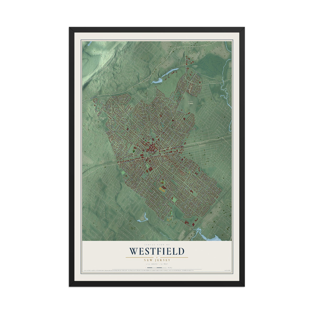 Westfield, New Jersey map print, 12" x 18" W/ Black Ayous Wood Frame mockup