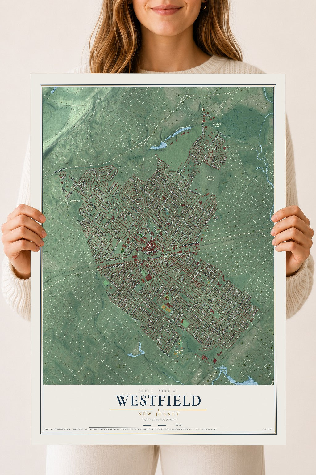 Westfield, New Jersey map print, 18" x 24" Archival Matte Print mockup