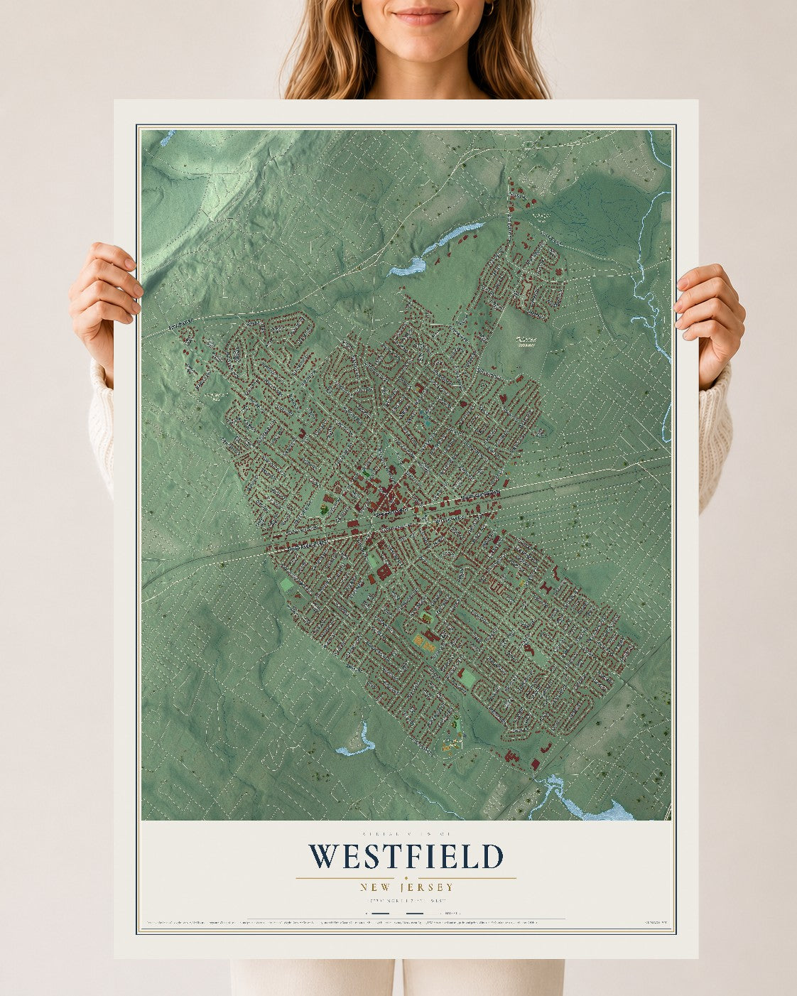 Westfield, New Jersey map print, 24" x 36" Archival Matte Print mockup