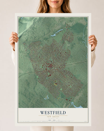 Westfield, New Jersey map print, 24" x 36" Archival Matte Print mockup