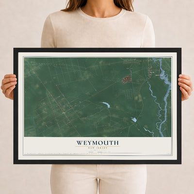 Weymouth, New Jersey map print, 12" x 18" W/ Black Ayous Wood Frame mockup