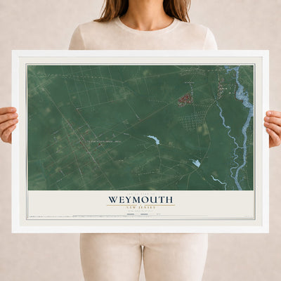Weymouth, New Jersey map print, 18" x 24" W/ White Ayous Wood Frame mockup