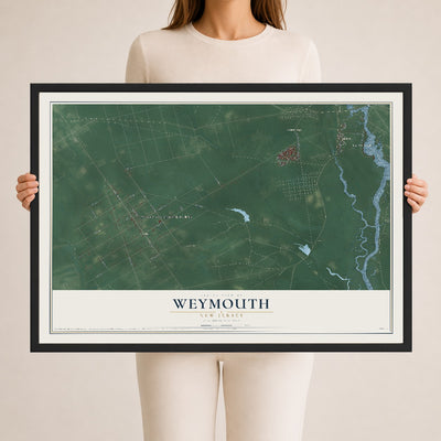 Weymouth, New Jersey map print, 24" x 36" W/ Black Ayous Wood Frame mockup