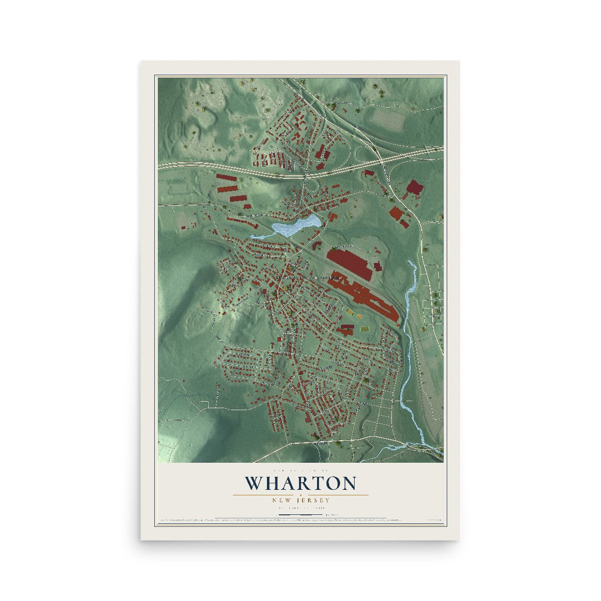 Map of Wharton, New Jersey, 12 x 18 inch unframed archival matte print