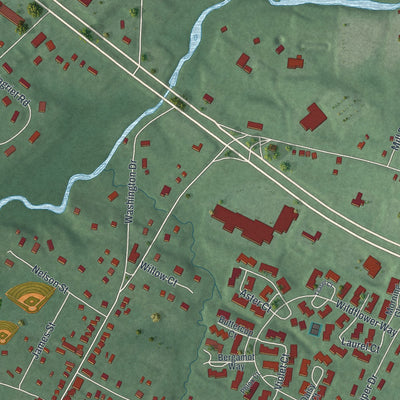 Close-up of the map of White House Station, New Jersey print showing street and building detail