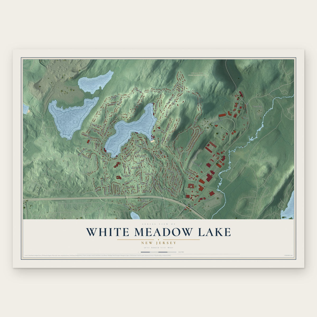White Meadow Lake, New Jersey map print, the full design