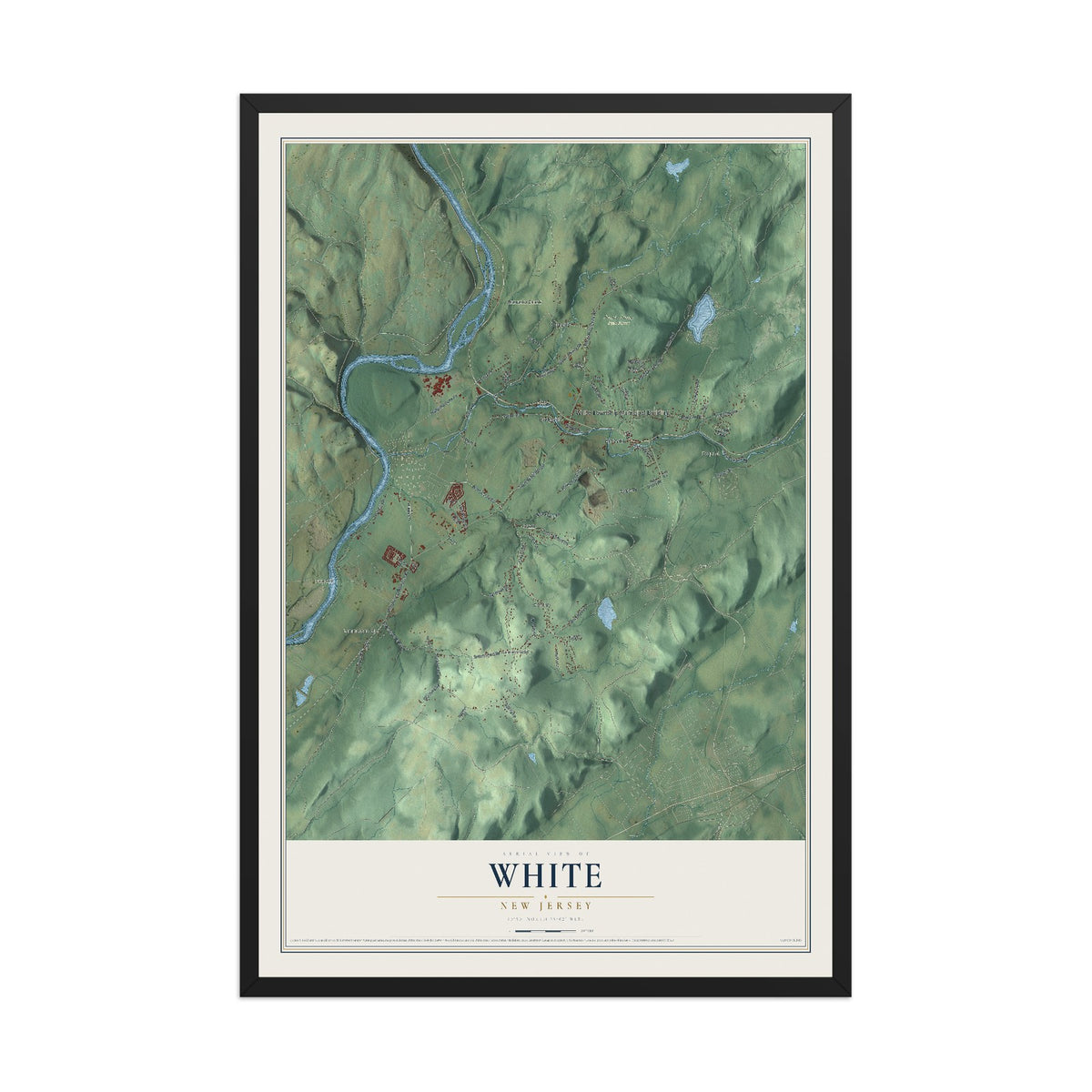 White, New Jersey map print, 12" x 18" W/ Black Ayous Wood Frame mockup