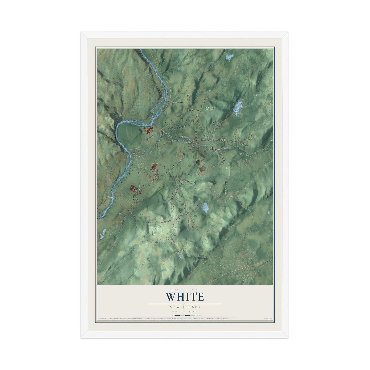 White, New Jersey map print, 12" x 18" W/ White Ayous Wood Frame mockup
