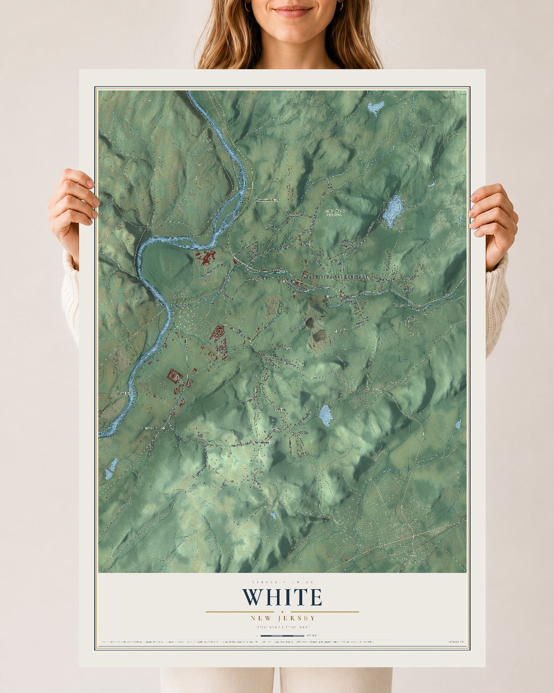 White, New Jersey map print, 24" x 36" Archival Matte Print mockup