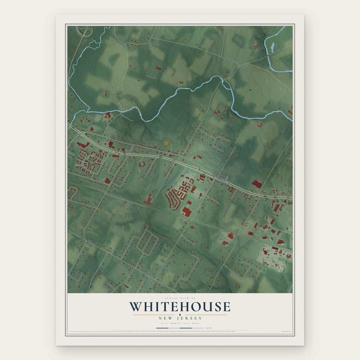 Whitehouse, New Jersey map print, the full design