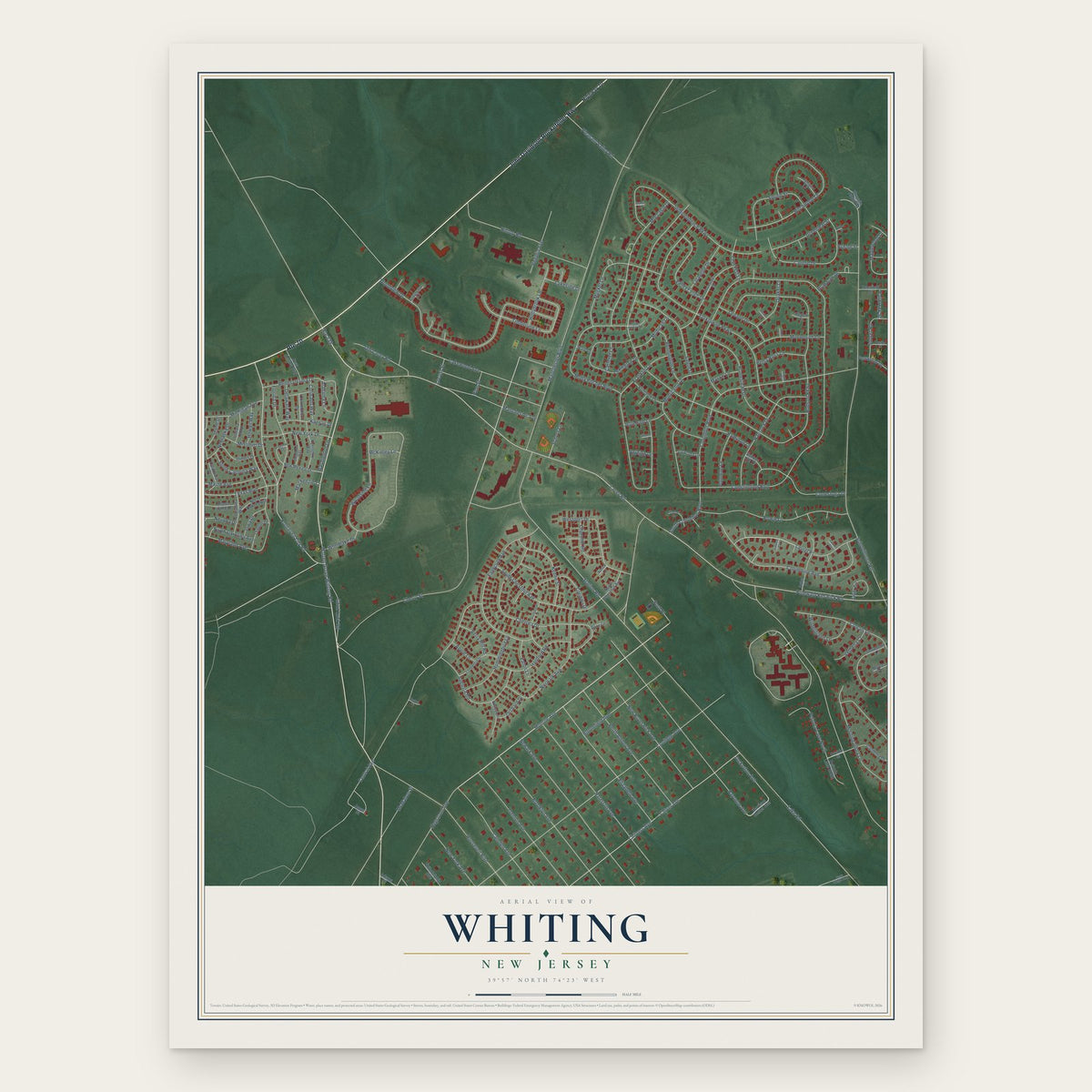 Whiting, New Jersey map print, the full design