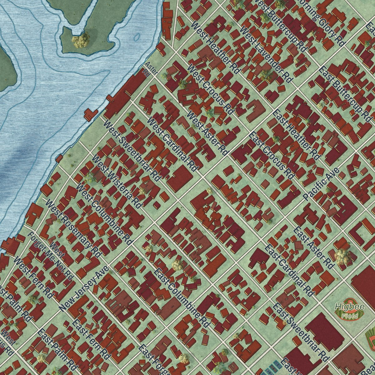 Close-up 1 of the Wildwood Crest, New Jersey map artwork