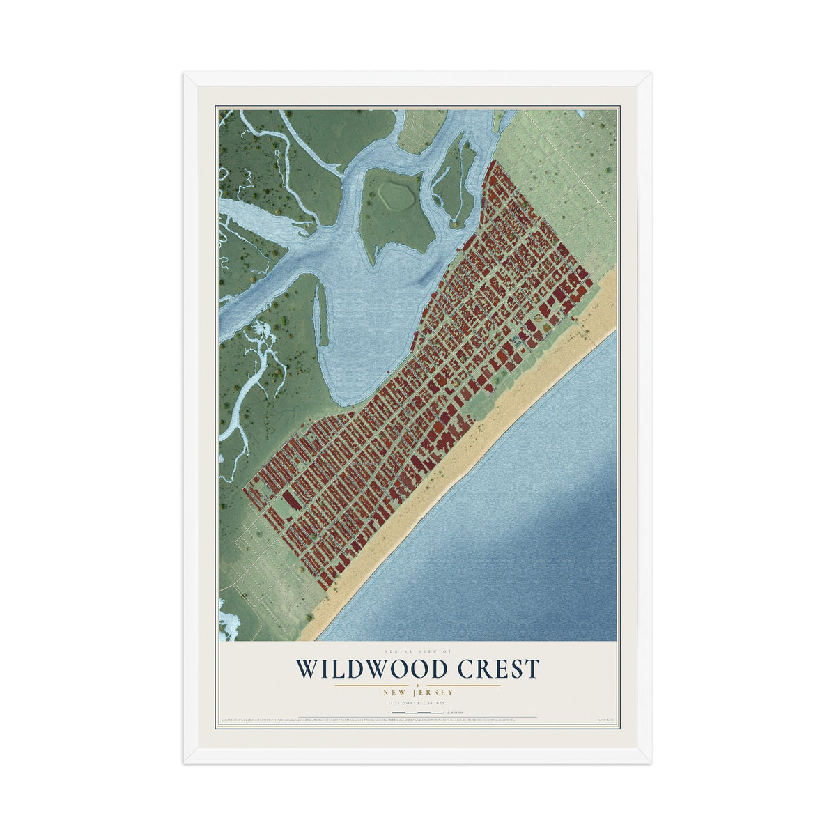 Wildwood Crest, New Jersey map print, 12" x 18" W/ White Ayous Wood Frame mockup