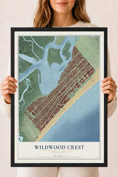 Wildwood Crest, New Jersey map print, 18" x 24" W/ Black Ayous Wood Frame mockup