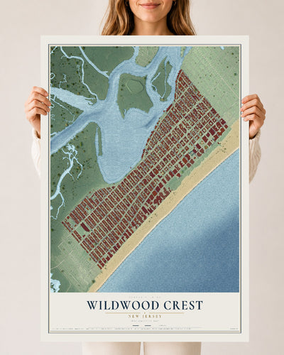 Wildwood Crest, New Jersey map print, 24" x 36" Archival Matte Print mockup