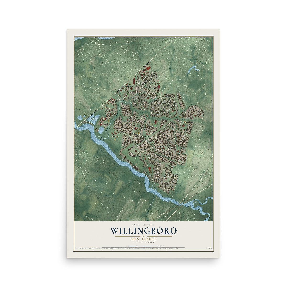 Map of Willingboro, New Jersey, 12 x 18 inch unframed archival matte print