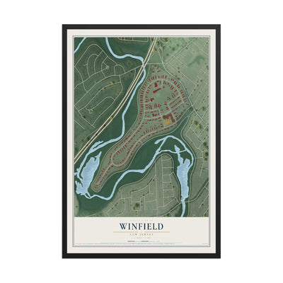 Winfield, New Jersey map print, 12" x 18" W/ Black Ayous Wood Frame mockup