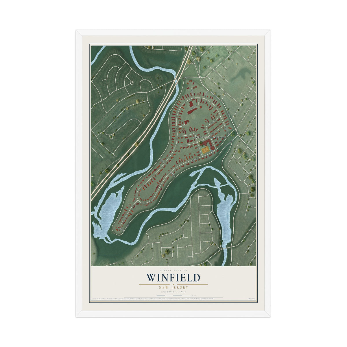 Winfield, New Jersey map print, 12" x 18" W/ White Ayous Wood Frame mockup