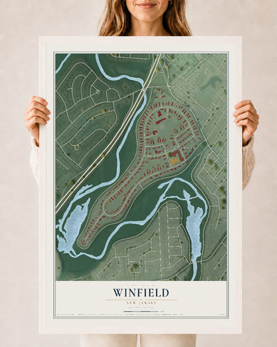 Winfield, New Jersey map print, 24" x 36" W/ White Ayous Wood Frame mockup