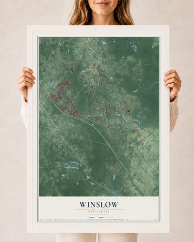 Winslow, New Jersey map print, 24" x 36" W/ White Ayous Wood Frame mockup