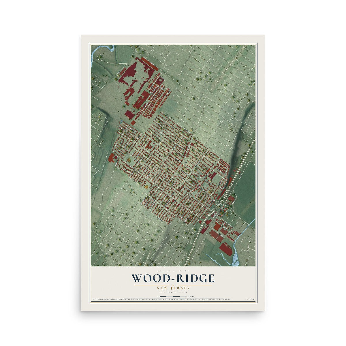 Map of Wood-Ridge, New Jersey, 12 x 18 inch unframed archival matte print