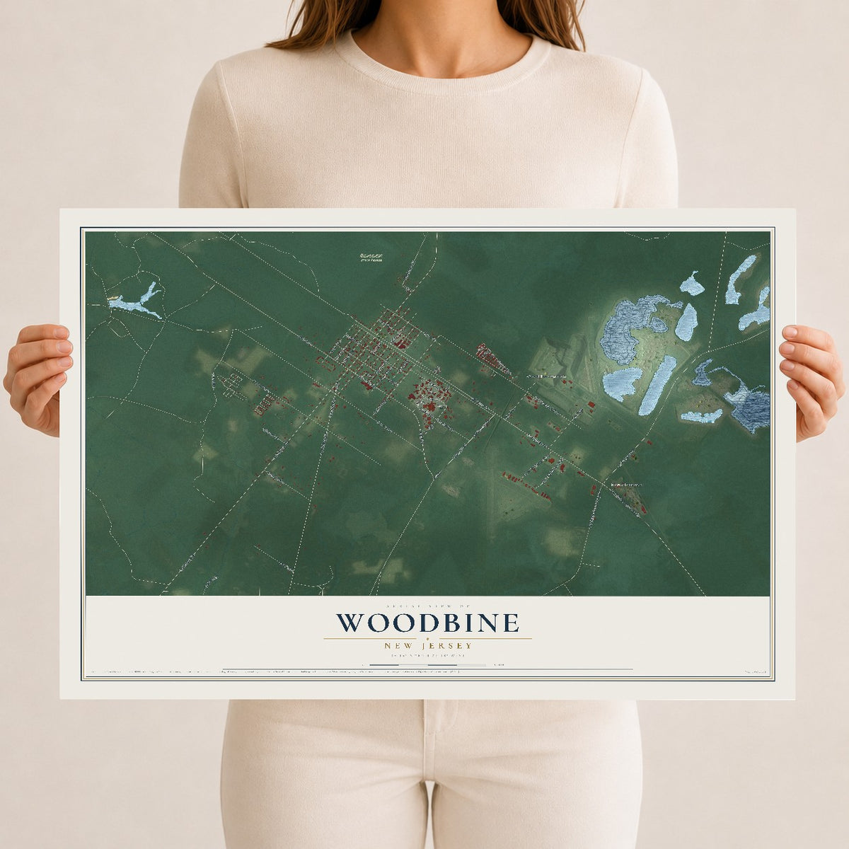Map of Woodbine, New Jersey, 12 x 18 inch unframed archival matte print