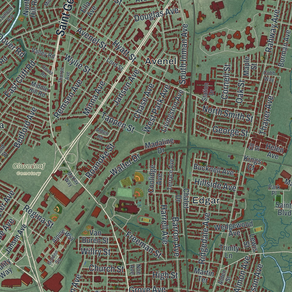 Close-up 1 of the Woodbridge, New Jersey map artwork