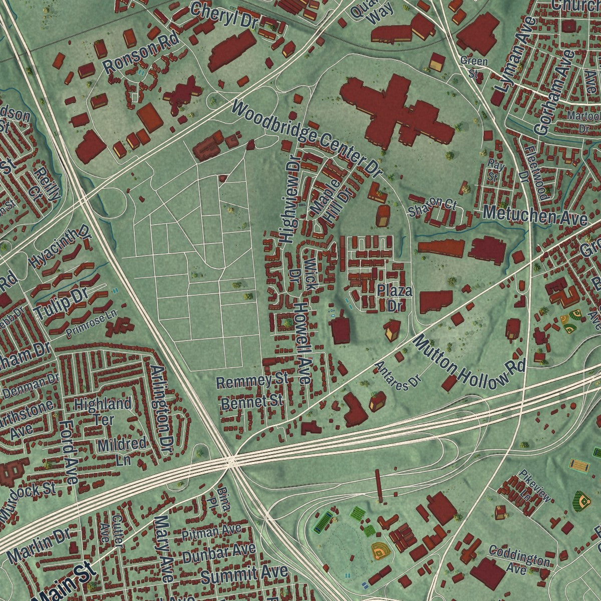Close-up 2 of the Woodbridge, New Jersey map artwork