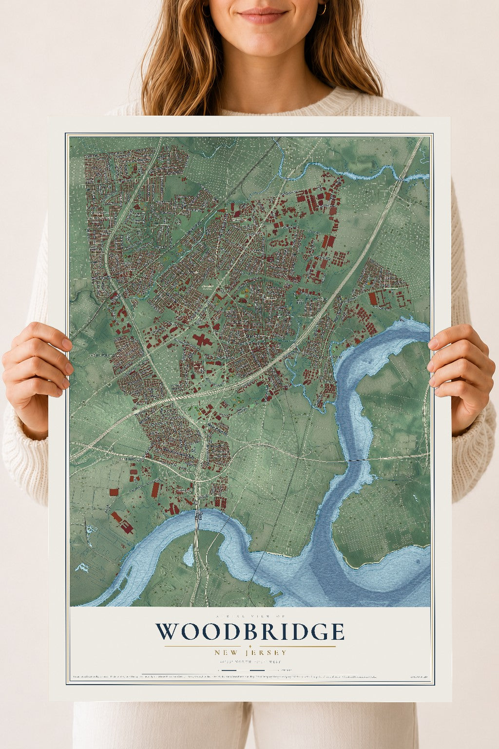 Woodbridge, New Jersey map print, 18" x 24" Archival Matte Print mockup