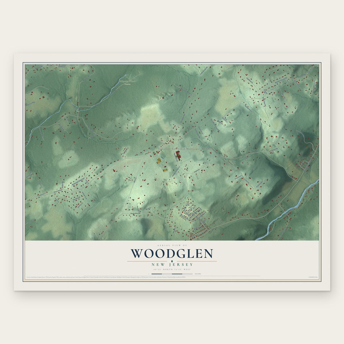 Woodglen, New Jersey map print, the full design