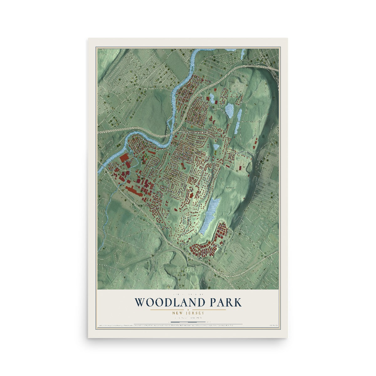 Map of Woodland Park, New Jersey, 12 x 18 inch unframed archival matte print