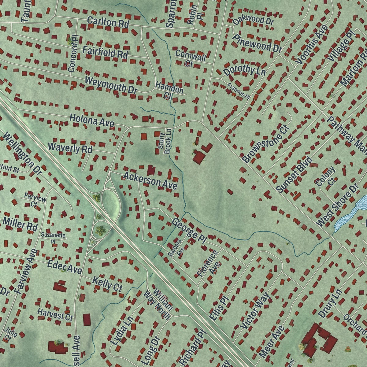Close-up 1 of the Wyckoff, New Jersey map artwork