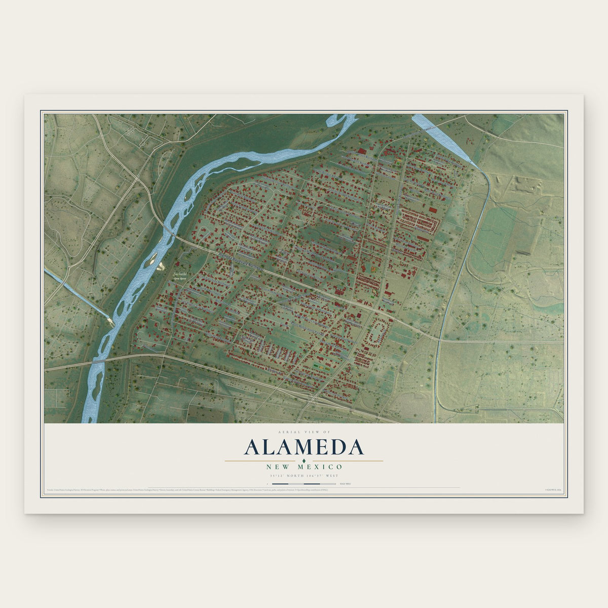 Alameda, New Mexico map print, the full design