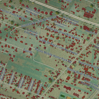 Close-up of the map of Alameda, New Mexico print showing street and building detail