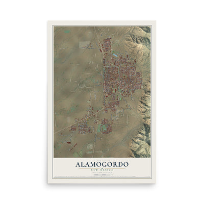 Map of Alamogordo, New Mexico, 12 x 18 inch unframed archival matte print