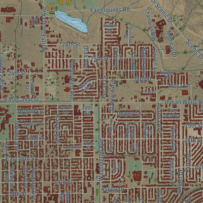 Close-up of the map of Alamogordo, New Mexico print showing street and building detail