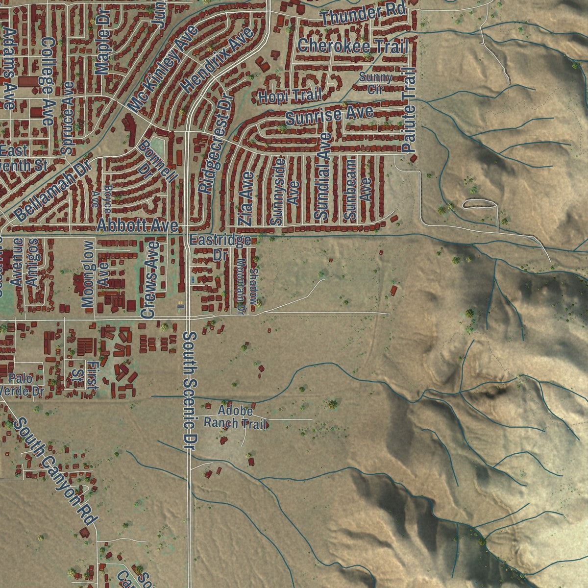 Second close-up of the map of Alamogordo, New Mexico print showing more streets and buildings